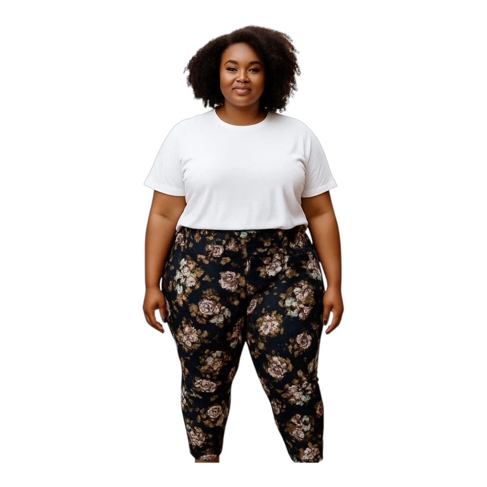 Nina Leonard Black Floral Pants